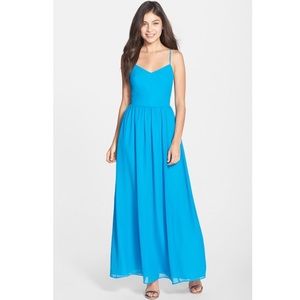 Turquoise strappy fit and flare maxi dress